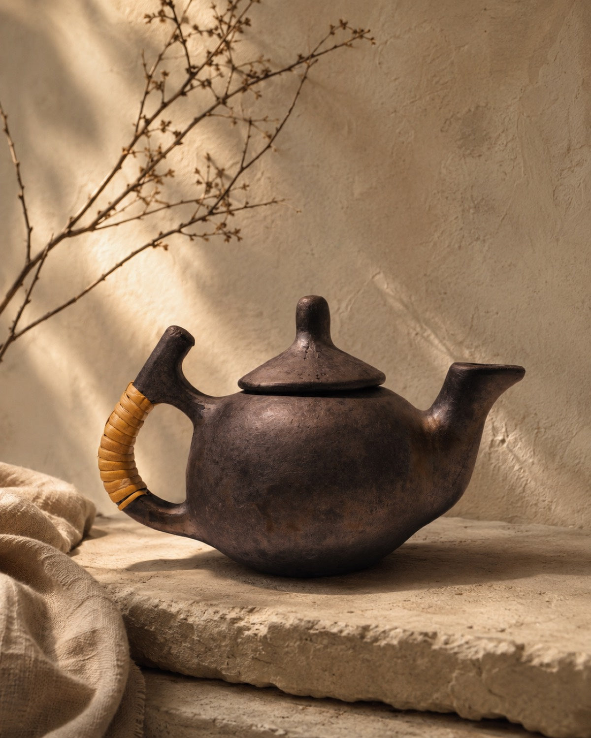 Théière en poterie noire Longpi, façonnée à la main au Manipur, en Inde.